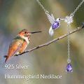 wholesale 925 Sterling Silver Purple Crystal Hummingbird & Flower Pendant Chain Necklace for Women Girls  43cm-68cm Length Adjusted-0-5
