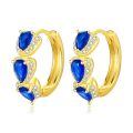 wholesale Gold-Plated 925 Sterling Silver Blue Sapphire Pear-Shaped Hoop Earrings with Cubic Zirconia Accents-0-0