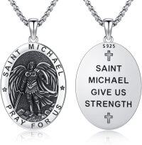wholesale 925 Sterling Silver Saint Michael Medal Pendant Necklace for Men & Women-A03-St Michael Oval-A03-St Michael Oval