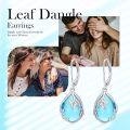 wholesale 18K White Gold Plated 925 Sterling Silver Blue Crystal Leaf Dangle Earrings with Leverback Clasp-0-6