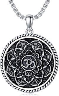 wholesale 925 Sterling Silver Seiyang Buddhism Om Lotus Pendant Necklace for Men Women with 2.5mm 22+2 IN Rolo Chain (with Gift Box)-A-Om