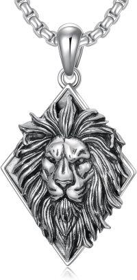wholesale 925 Sterling Silver Lion Head Pendant Necklace for Men Women  45cm Chain Length-Lion