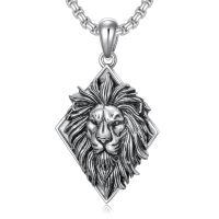 wholesale 925 Sterling Silver Lion Head Pendant Necklace for Men Women  45cm Chain Length-Lion