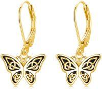 wholesale 925 Sterling Silver Celtic Knot Butterfly Leverback Dangle Drop Earrings s for Women Girl 3cm Long-Gold B