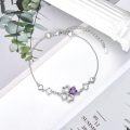 wholesale 925 Sterling Silver 925 Heart-Shaped Clover Anklet w/ Purple Crystal & White CZs for Women-0-2