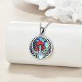 wholesale 925 Sterling Silver Red Mushroom with Blue Opal Stone Round Pendant Necklace for Women-0-2