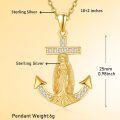 wholesale Gold Anchor Pendant with Cubic Zirconia and Religious Figure - 925 Sterling Silver Chain Necklace for Women's Christian Gifts-0-5