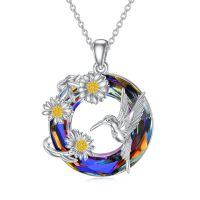 TOUPOP Sterling Silver Crystal Hummingbird Bird Pendant Cross Necklace-undefined