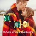 wholesale 14K Gold Princess Cut Emerald Stud Earrings for Women - Birthday & Christmas Gifts-0-2