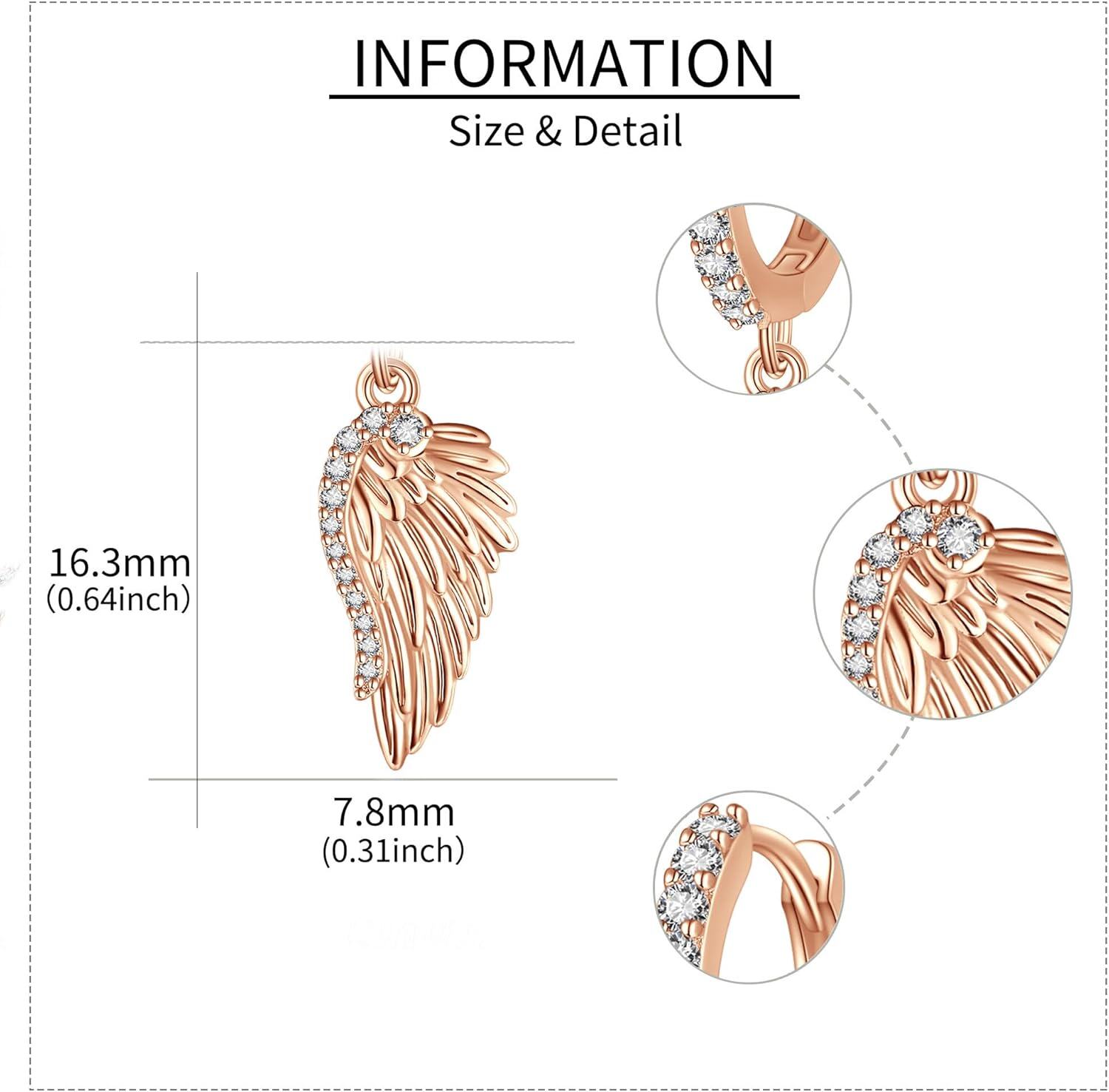 wholesale 925 Sterling Silver Rose Gold Plated Cubic Zirconia Angel Wings Hoop Drop Earrings for Women-0-4