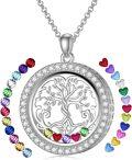 wholesale S925 Sterling Silver Tree of Life Floating Locket Necklace with DIY Birthstones Set, Glass Pendant for Family Connection, Gift Box Included-0-0