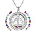wholesale S925 Sterling Silver Tree of Life Floating Locket Necklace with DIY Birthstones Set, Glass Pendant for Family Connection, Gift Box Included-0-0