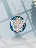 wholesale TOUPOP Butterfly Necklace For Women Sterling Silver Rose Gold Ankh Cross Pendant Necklaces With Blue Crystal Butterfly Gifts Jewelry For Her Wife Mom Birthday Valentine's Day -0-3