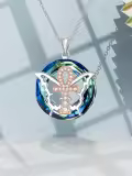 TOUPOP Sterling Silver Rose Gold Blue Crystal Butterfly Ankh Cross Pendant Necklace-0-3