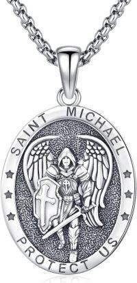 wholesale 925 Sterling Silver St Michael Archangel Medal Pendant Necklace for Men Women  45cm Chain Length-B1-Michael
