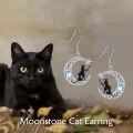 wholesale 925 Sterling Silver Moonstone Black Cat Star Drop Earrings for Women - Unique Gifts for Cat Lovers-0-5