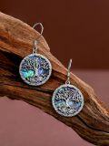 wholesale 925 Sterling Silver Abalone Shell Tree Of Life Dangle Earrings for Women's Gifts-0-1