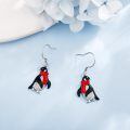 wholesale 925 Sterling Silver Black Penguin Red Scarf Enamel Zircon Drop Earrings-0-2