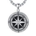 wholesale 925 Sterling Silver Compass Pendant Necklace Oxidized Black Enamel North Star Chain-0-0