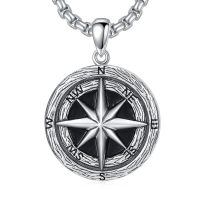 wholesale 925 Sterling Silver Compass Pendant Necklace Oxidized Black Enamel North Star Chain-Style D01
