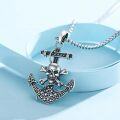 wholesale 925 Sterling Silver Anchor Skull Cross Bone Pendant Necklace  for Men Gothic Punk  48cm Chain Length-0-1