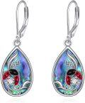 wholesale 925 Sterling Silver Abalone Shell & Zircon Ladybug Dangle Earrings, 1.32 Gift for Women-0-0