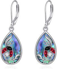 wholesale 925 Sterling Silver Abalone Shell & Zircon Ladybug Dangle Earrings, 1.32 Gift for Women-Ladybug Earrings