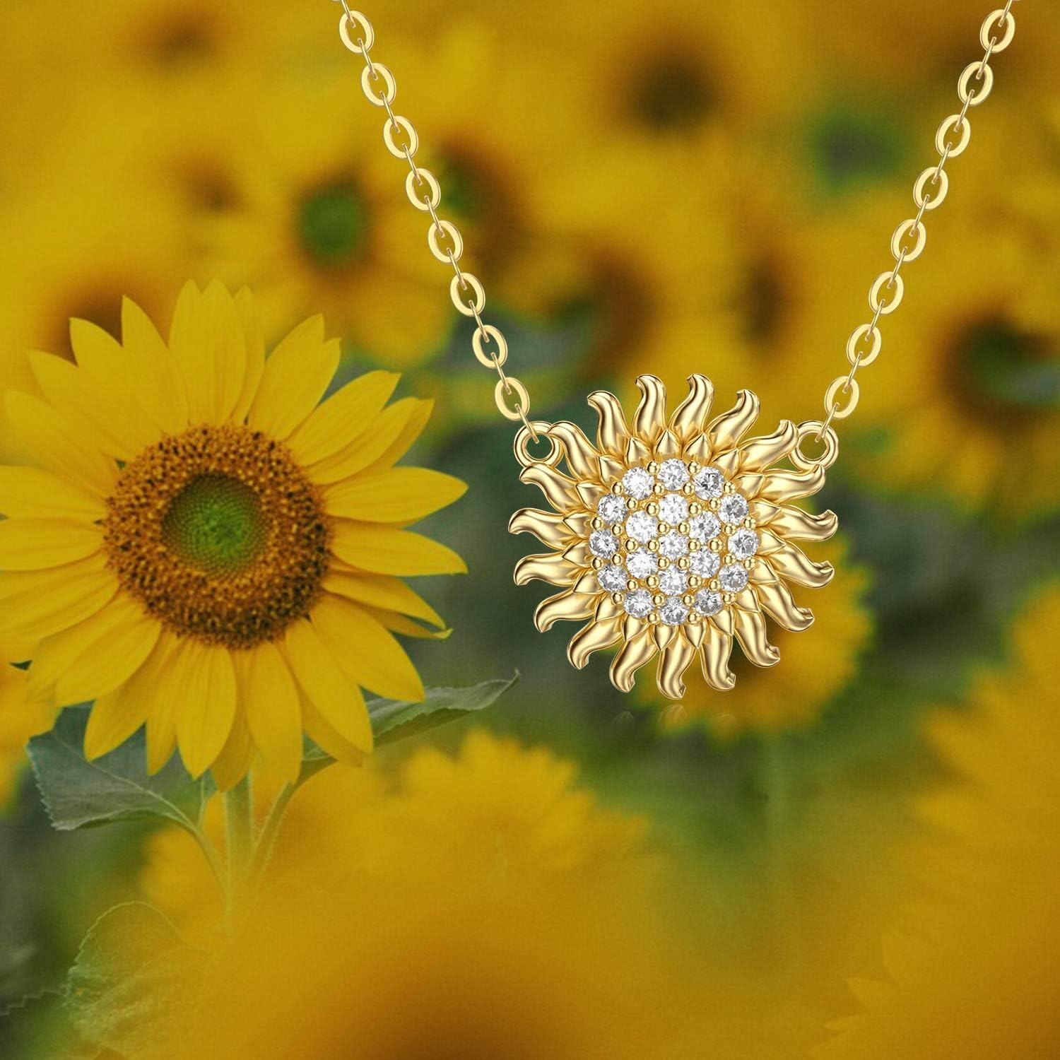 wholesale 14K Gold Moissanite Sunflower Pendant Necklace - You Are My Sunshine Gift-0-1
