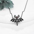 wholesale 925 Sterling Silver Black Bat Pendant Necklace with Red Eyes and Chain for Women Girls-0-1