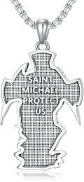 wholesale 925 Sterling Silver &  Saint Michael Pendant Cross Necklace for Men Women  24 Chain-0-1