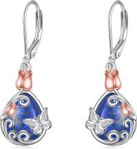 wholesale 925 Sterling Silver Blue Stone Butterfly Drop Earrings for Women-14-Lapis Lazuli Butterfly Earrings