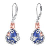 wholesale 925 Sterling Silver Butterfly Tulip Blue Lapis Two Tone Drop Earrings-14-Lapis Lazuli Butterfly Earrings