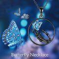 wholesale 925 Sterling Silver Blue Butterfly Gothic Skeleton Hand Pendant Necklace for Women Girls Unisex-0-2