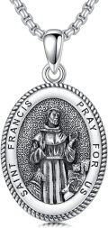 wholesale Sterling Silver Saint Medal Oval Necklace for Men Women Religious Jewelry-0-89