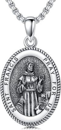 wholesale Sterling Silver Saint Medal Oval Necklace for Men Women Religious Jewelry-09-Saint Francis Necklace