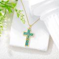 wholesale 925 Sterling Silver Faith Cross Pendant Necklace Blue Sandstone White Gold Plated-0-2
