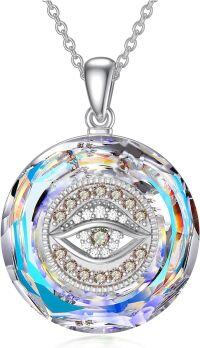 wholesale 925 Sterling Silver Round Blue Crystal Evil Eye Pendant Necklaces for Women Gifts-B-white eye