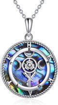 wholesale 925 Sterling Silver Abalone Shell Triple Moon Goddess Pentagram Pendant Necklace-0-0