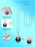 wholesale 925 Sterling Silver & 18K White Gold Plated Black Tahitian Pearl Graduation Cap Pendant Necklace-0-4