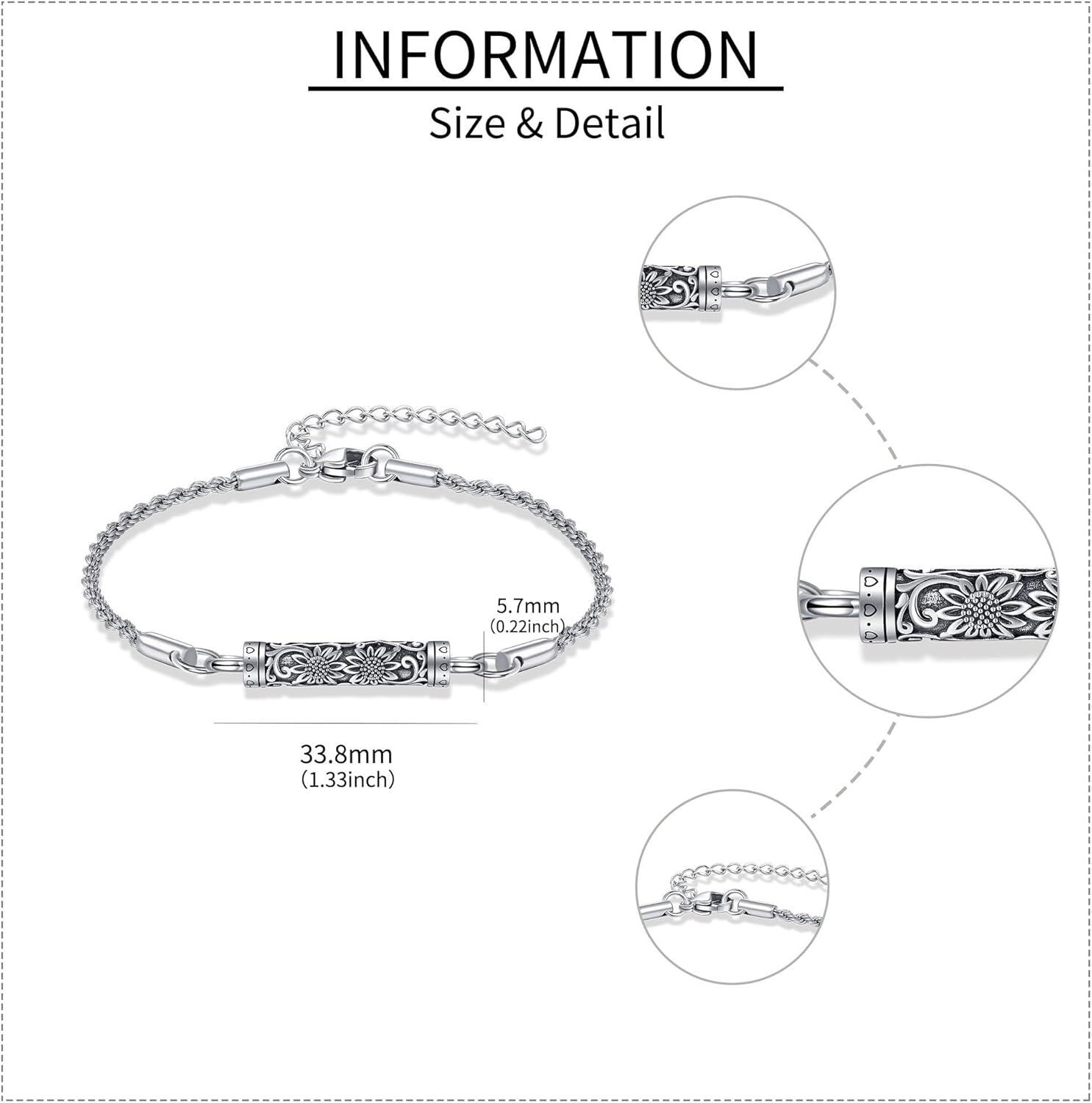 wholesale 925 Sterling Silver Cremation Jewelry Sunflower Memorial Bracelet with Funnel and Spoon Set for Ashes Keepsakes-0-4