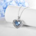 wholesale 925 Sterling Silver Heart Photo Locket Necklace With Blue Stone-0-1