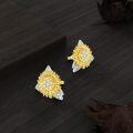 wholesale 925 Sterling Silver Yellow Gold Plated Cubic Zirconia Sunflower Stud Earrings for Women-0-3