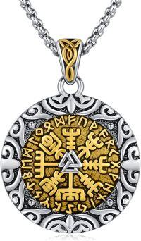 wholesale 925 Sterling Silver Viking Vegvisir Compass Norse Runes Pendant Necklace -07-Vegvisir Compass