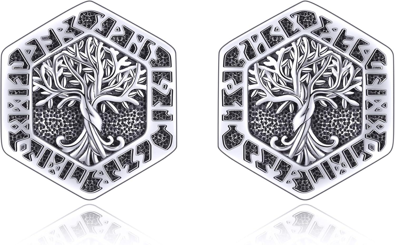  Sterling Silver Abalone Tree of Life Stud Earrings Viking Jewelry -0-0