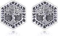 wholesale 925 Sterling Silver Black Onyx Tree of Life Stud Earrings Norse Jewelry-Oxidized color