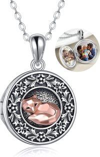 wholesale 925 Sterling Silver Photo Locket with Rose Gold Fox Pendant - Mother's Day Gift for Her-Fox locket