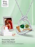 wholesale  Sterling Silver 2 Birthstones Rose Heart Necklace for Women -0-2
