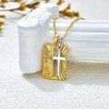wholesale 925 Sterling Silver Gold Plated Cross Pendant & Rectangular Charm Set on 3mm Cable Chain (24+2 Extender)-0-2