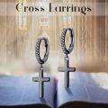 wholesale 925 Sterling Silver Cross Pendant Huggie Hoops for Women Men Minimalist Religious Faith  Set of 4 Pairs-0-4