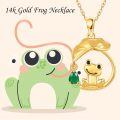 wholesale 14k Gold Cute Frog Lotus Leaf Pendant Necklace With Green Zircon Drop-0-5